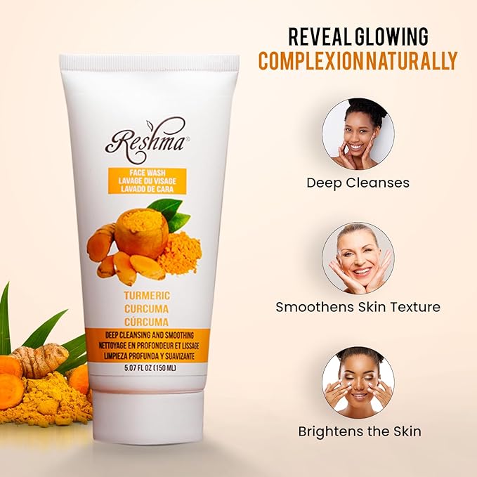 Reshma Beauty Turmeric Face Wash Cleanser for All Skin Types & Dull Skin Gentle for Acne Prone Skin For Dark Spots and Anti-Aging Removes Make Up For Daily Use Cruelty Free, 5.07 fl oz (Pack of 1)