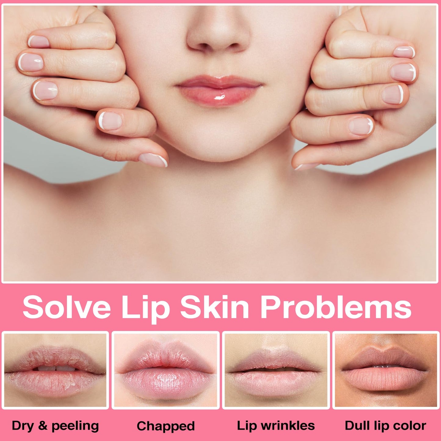 PERVALA 30Pcs Moisturizing Collagen Crystal Lip Mask, Lip Care Gel Pads for Dry Lips, Lip Patches, Reduce lip Wrinkles, Remove Chapped Skin, Firming & Hydrating & Plumping Your Lips（Pink）