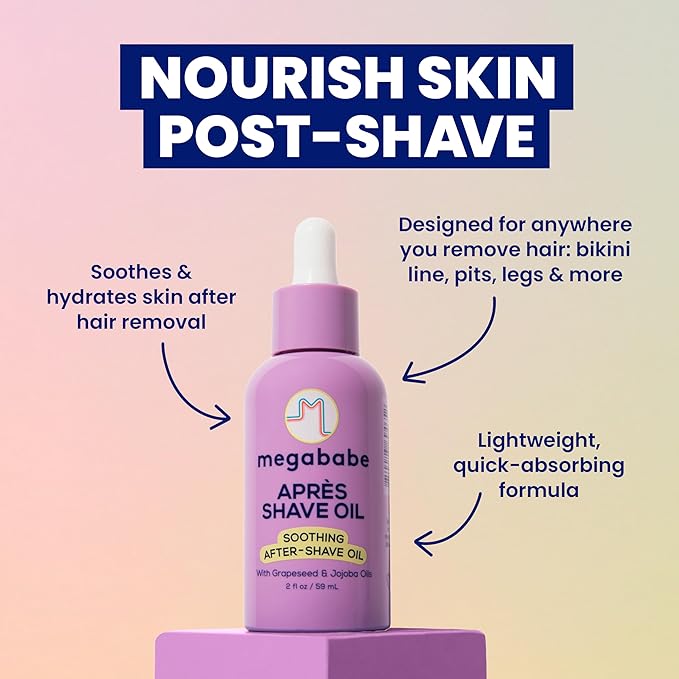 Megababe Après Shave Oil | Soothing After-Shave Oil | with Grapeseed & Jojoba Oils | 2 fl oz