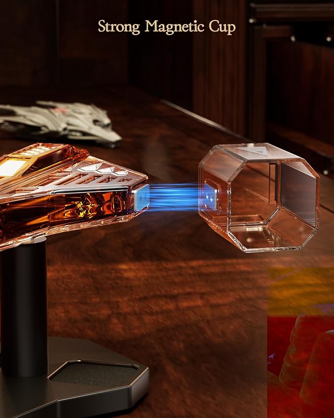 Birthday Gifts for Men Dad, Kollea Galaxy Golden Spaceship Whiskey Decanter Sets for Men, Spacecraft Limited Edition, 2 Funny Shot Glasses, Unique Brother Gift Ideas, Liquor Decanter for Bar