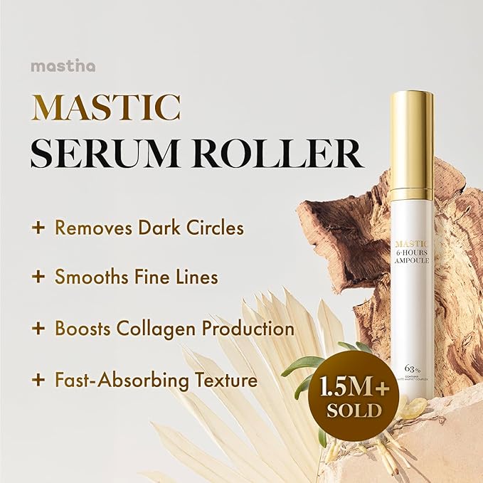 MASTINA Mastic Serum Roller - Dark Circle Remover & Eye Serum for Brighter, Firmer Under Eyes, Korean Skin Care, 0.5 fl oz,White Mastic Complex 63% + Tranexamic Acid 2% + Niacinamide 5%