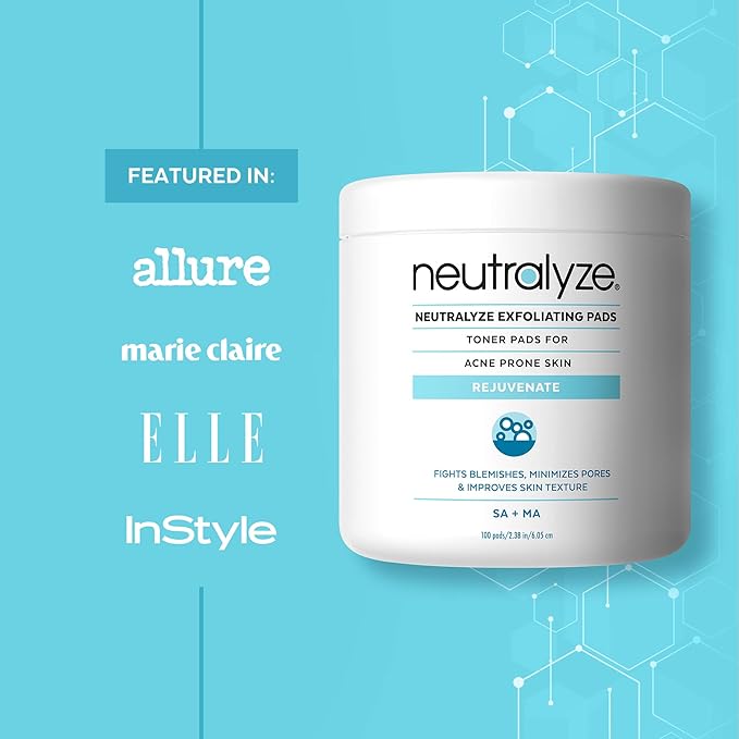 Exfoliating Acne Treatment Pads (100 Count) - Dual Textured Face Wipes with 2% Salicylic Acid & 2% Mandelic Acid - Toner Pads for Acne Prone Skin, Face & Body Wipes for Teens & Adults