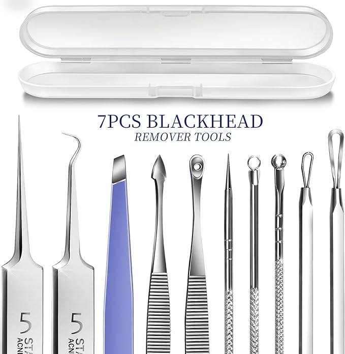 Teenitor Blackhead Remover Tools, Pimple Popper Tool Kit, Ingrown Hair Tweezers, Blackhead Extractor Pimple Extractor Ingrown Hair Removal Kit, Black Head Remover for Face