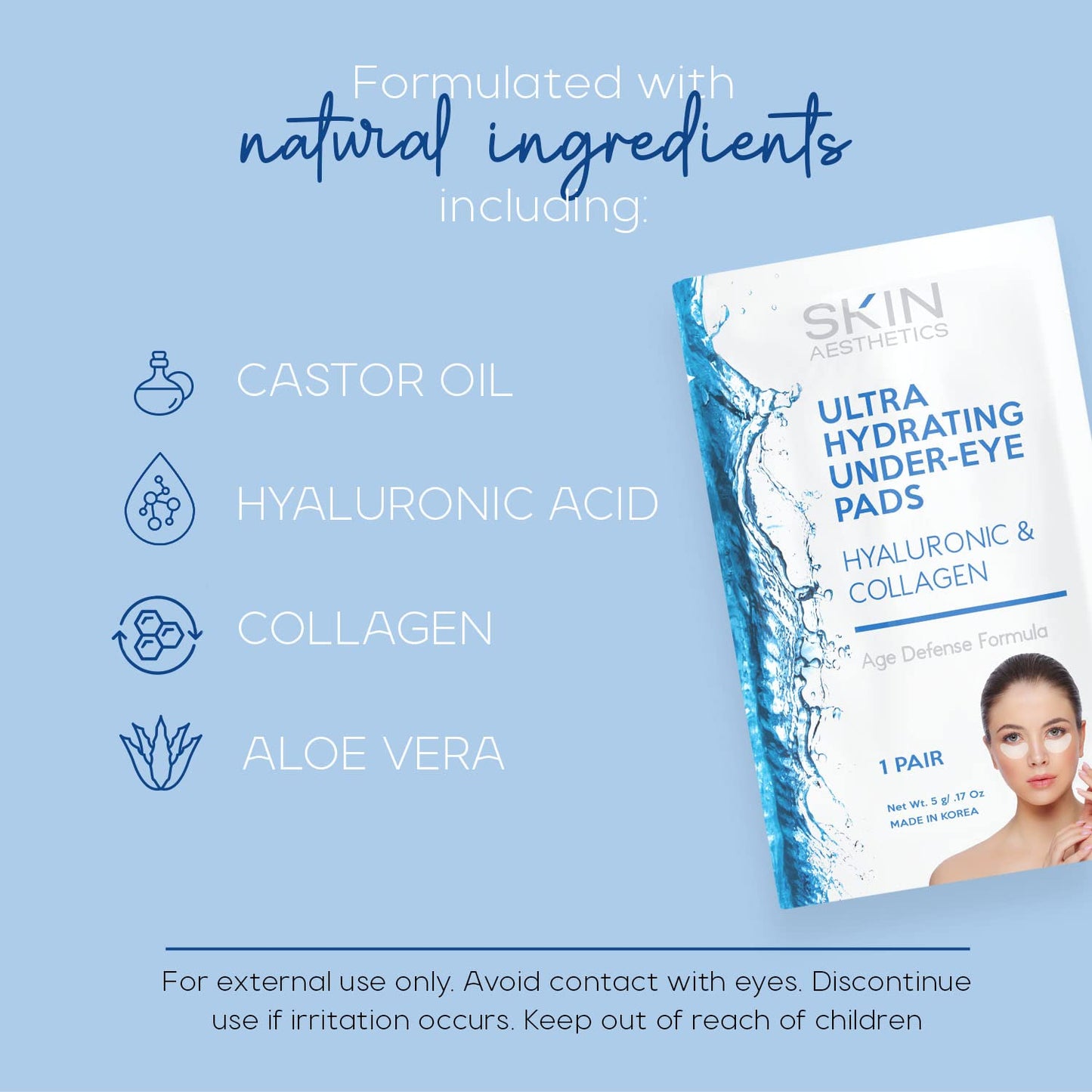 Skin Aesthetics Hyaluronic & Collagen Under Eye Patches - Reduces Puffiness, Eye Bags & Wrinkles, Ultra Hydrating - Dermatologist Tested Korean Skincare - Clean Beauty, Cruelty-Free - 5 Pairs