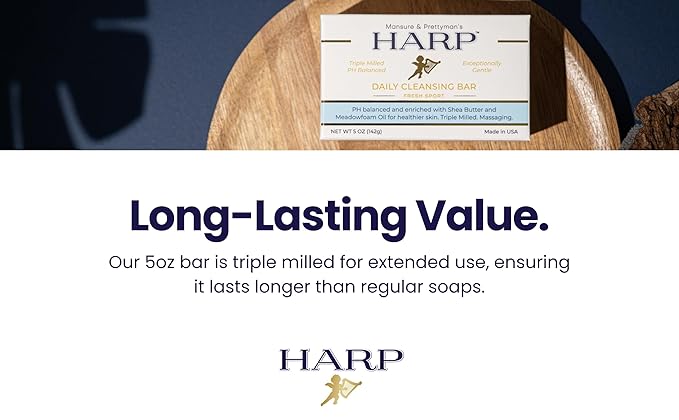 HARP pH-Balanced (5.0-6.0) Body Wash Bar - Exceptionally Gentle For Dry or Sensitive Skin + Shea Butter + Borage oil | Non-Comedogenic | Soap-Free, Lye-Free. FRESH SPORT FRAGRANCE