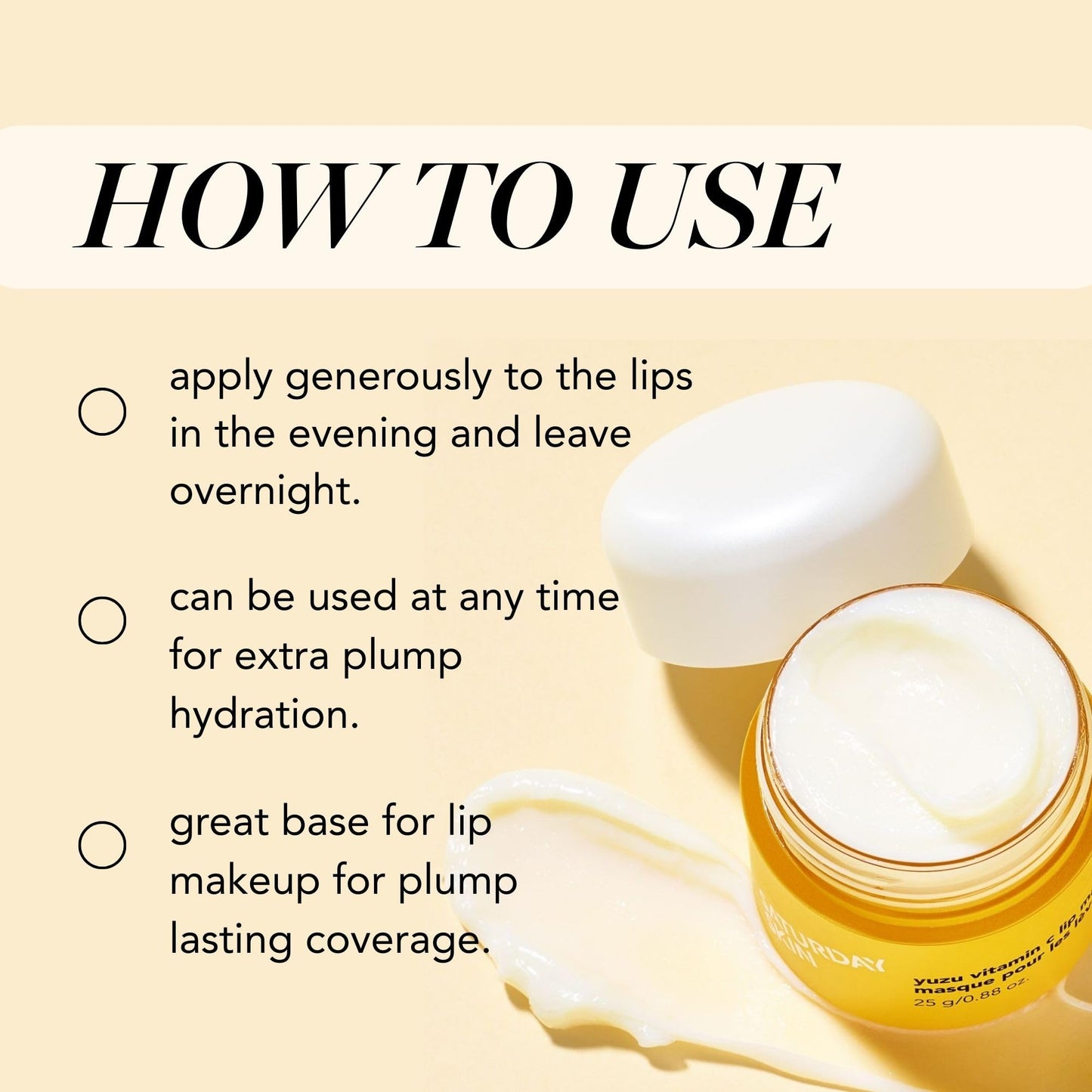 Saturday Skin Yuzu Vitamin C Lip Mask Overnight Lip Sleeping Mask Moisturizing For All Skin Types Softer & Smoother Pout Lip Balm Hydrating Infused with Vitamin B5 Non-Sticky, Vegan & Cruelty-Free