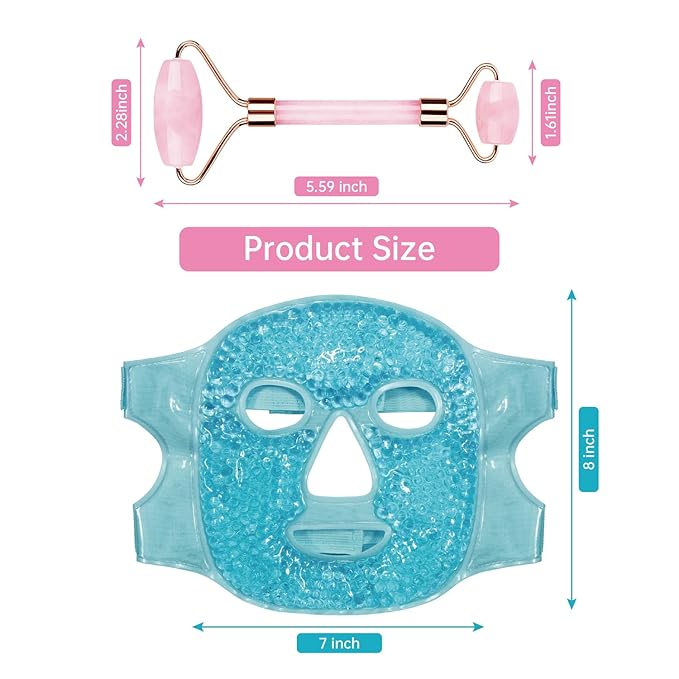ZNÖCUETÖD Ice Face Roller Facial Jade Roller and Ice Face Mask Cold Cooling Gel Mask Gift Set for Women Face Aging Wrinkles Lifting Firming Puffy Eyes, Eye Face Neck Roller Massager SPA Tools