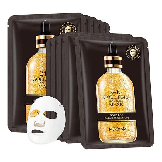 Facial Masks Skincare for Women,24K Gold Moisturize Face Mask Sheet for Girl,Hydrating Face Mask for All Skin Types,Dry Skin & Sensitive Skin (10-Packs)