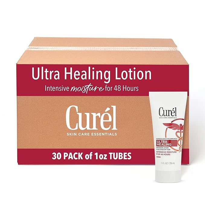 Curel Ultra Healing Intensive Fragrance-Free Lotion For Extra-Dry Skin, Dermatologist Recommended, Ideal for Sensitive Skin, Cruelty Free, Paraben Free, 1 Oz, Pack of 30