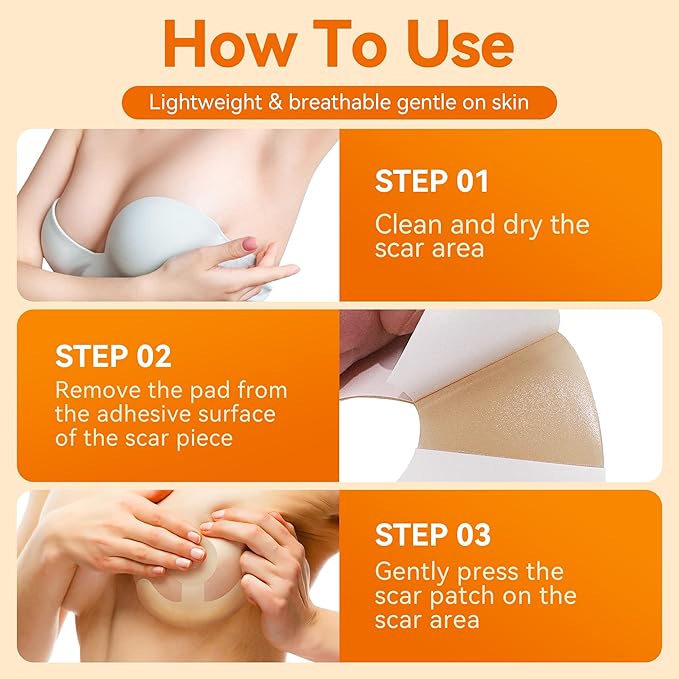 Silicone Scar Sheets for Breast - Including 8 Areola Soft Strips & 4 Anchor Sheets, Medical Grade & Reusable Breast Silicone Scar Tape for Surgical Scars