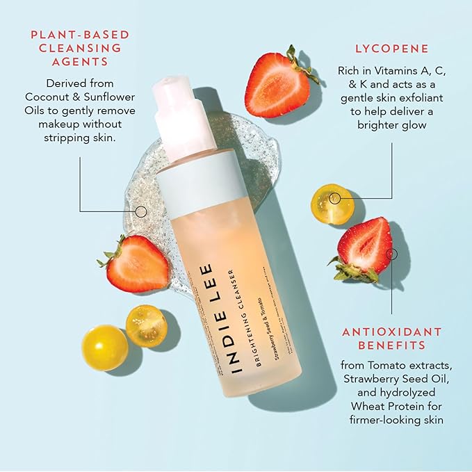 Indie Lee Brightening Facial Cleanser - Daily Hydrating Cleanser, Makeup Remover & Exfoliating Face Mask to Brighten, Firm & Protect Dry Skin - Clean, Gentle Face Wash (10oz)