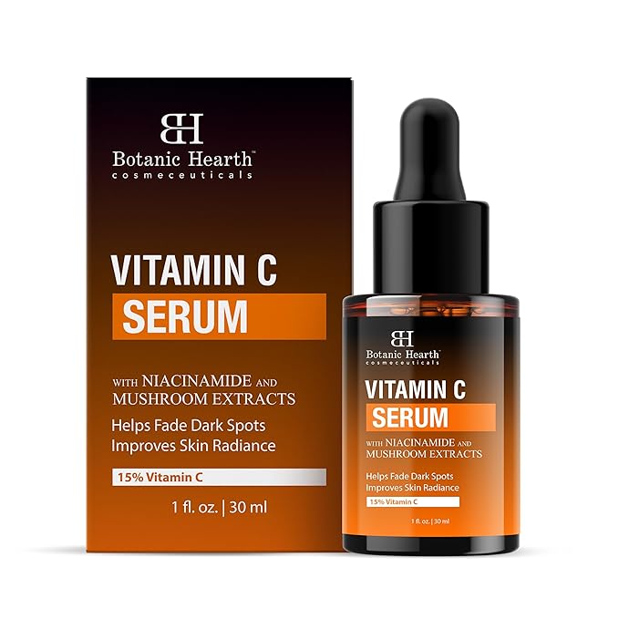 Botanic Hearth 15% Vitamin C Face Serum With Niacinamide, Hyaluronic Acid, Allantoin, Cica, Ferulic Acid & Vitamin E | Targets Dark Spots, Sun Damage, Wrinkles To Brighten & Even Tone Skin| 1Fl Oz