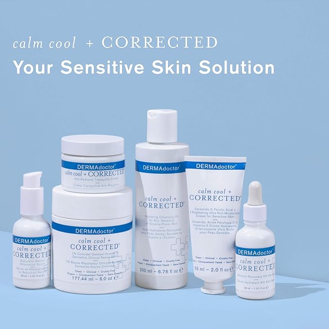 DERMAdoctor Redness & Itchy Skin Relief Calm Cool + Corrected Tranquility Cream for Sensitive Skin | moisturizing face cream Hydration with Squalane & Hyaluronic Acid White Tea Extract – 1.7oz