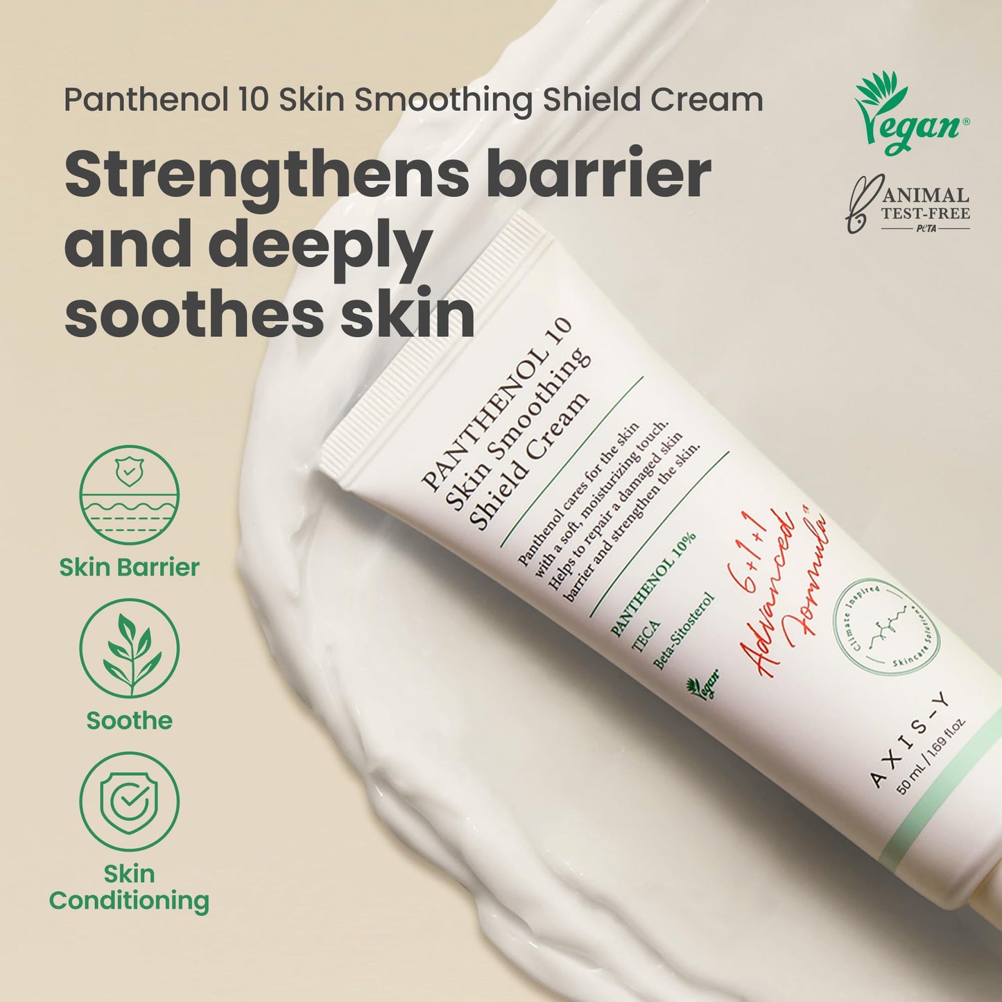 AXIS-Y Panthenol 10 Skin Smoothing Shield Cream - Daily Facial Moisturizer Barrier Cream for Long Lasting Hydration & Soothing - Vegan Korean Skin Care Face Lotion - 1.69 fl. oz.