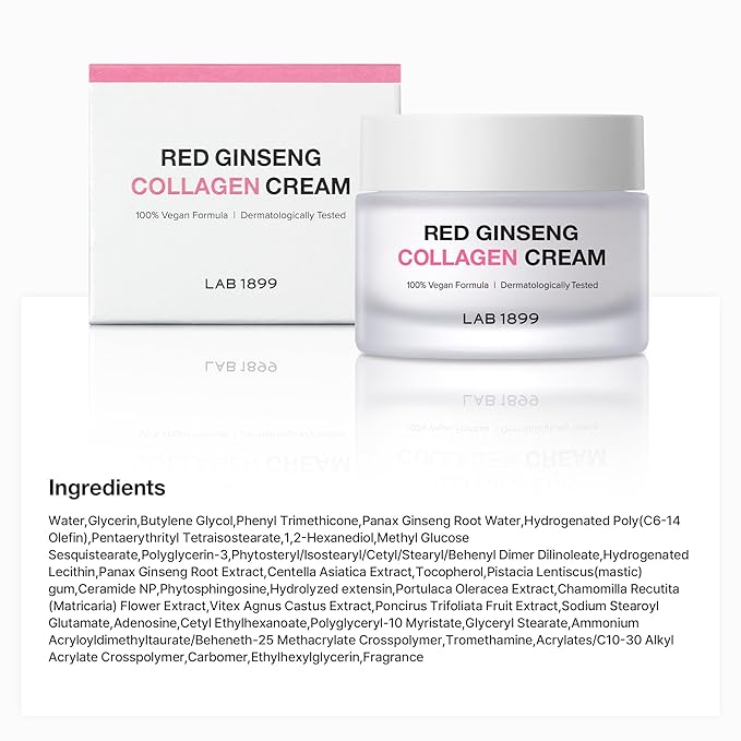 Donginbi LAB 1899 Red Ginseng Collagen Cream - Vegan Firming Cream for Loose Skin, Face Moisturizer for Dry Skin, Korean Red Ginseng, Korean Skin Care Gifts for Women, 1.69 floz