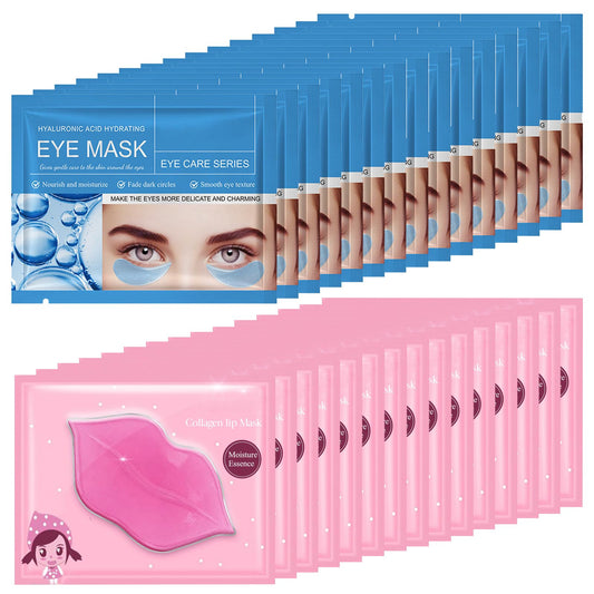 Felico 30Pcs Lip Mask Under Eye Masks Patches,Crystal Collagen Hydrating Moisturizing Smoothing Lips Gel Pads for Puffy Eyes Bags,Dark Circles,Puffiness,Fine Lines,Wrinkles,Anti-Aging Hyaluronic Acid