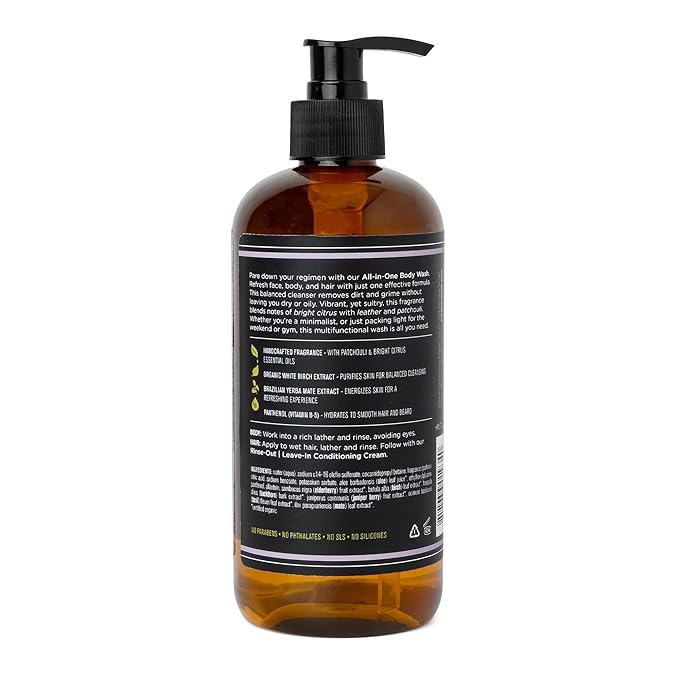 Barrel and Oak - All-In-One Body Wash, Men's Body Wash, Men's Soap for Hair, Face, & Body, Refreshing & Balanced Cleanser, Essential Oil-Based Scent, Vegan (Woodland Birch, 16 oz)