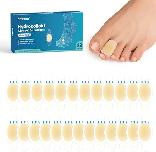 Hydrocolloid Gel Blister Bandages Pads - Kimihome 23ct Water Resistant Blisters Bandages - Adhesive Blister Pads for Heel, Foot, Toe - Gel Blister Chshions for Prevention & Recovery (Toe Pack)