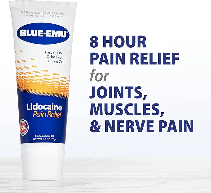 BLUE-EMU Lidocaine Pain Relief Cream for Fast, Numbing Relief, 2.7 Oz, 1 Pack
