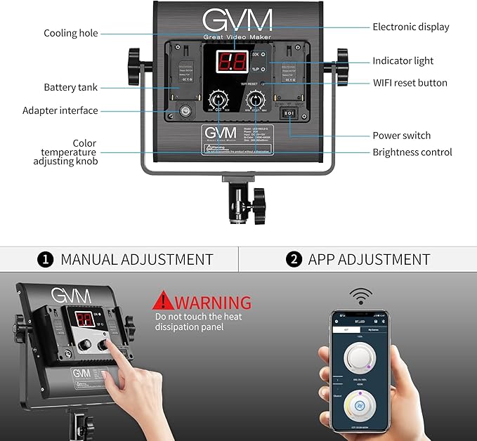 GVM 2 Pack LED Video Lighting Kits with APP Control, Bi-Color Variable 2300K~6800K with Digital Display Brightness of 10~100% for Video Photography, CRI97+ TLCI97 Led Video Light Panel +Barndoor