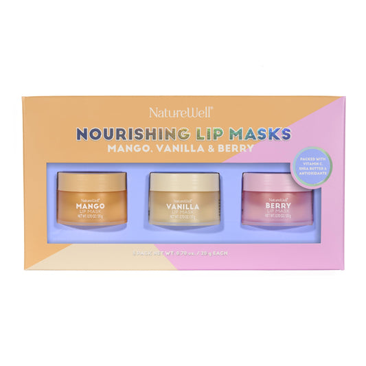 NATURE WELL Hydrating Lip Masks Variety Pack, Includes Mango, Vanilla & Berry Scents, High-Shine, Non-Greasy, Conditioning & Softening, 0.70 Ounce (Pack of 3)