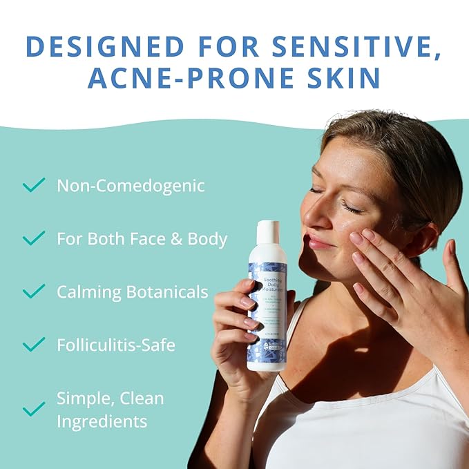 Soothing Daily Moisturizer | Lightweight Hydrating Moisturizer for Acne-Prone Skin on Face and Body | Mandelic Acid, Aloe Vera, Squalane, Hyaluronic Acid & Botanical Extracts | 6.7 oz