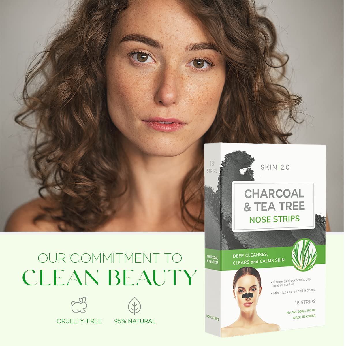 Skin 2.0 Tea Tree & Charcoal Peel-Off Face Mask - Blackhead Remover, Reduces Acne & Pores, Deep Cleansing - Dermatologist Tested Korean Skincare - Clean Beauty, Cruelty-Free - 6.7 Fl oz