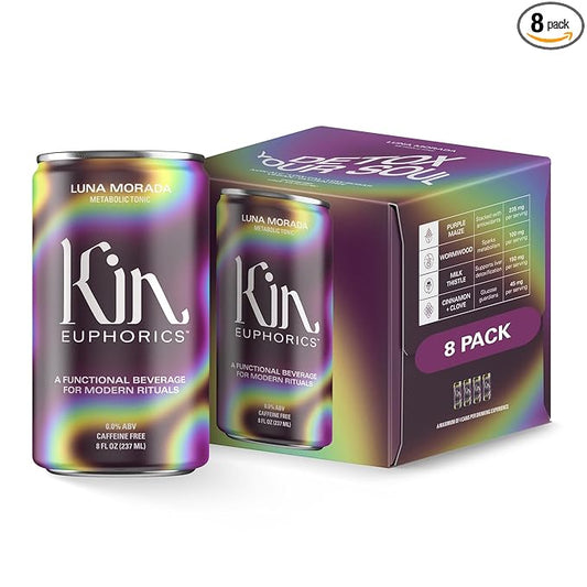 Kin Euphorics Luna Morada Non-Alcoholic Functional Beverage | Metabolic Tonic for Digestive & Liver Support | Caffeine-Free & Functional Beverage | 8 Fl Oz (8pk)