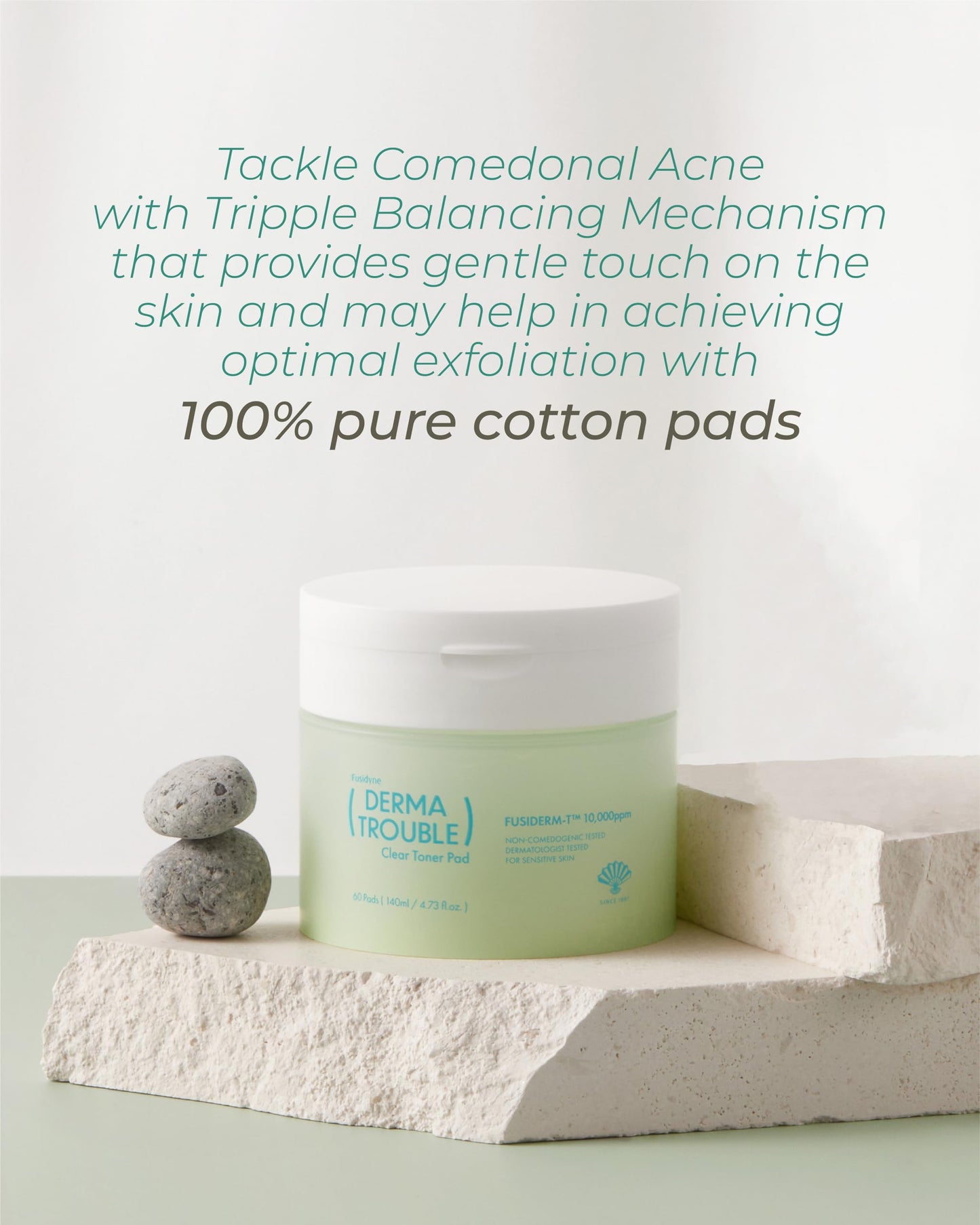 Fusidyne Derma Trouble Clear Toner Pad (60 Count) Gentle Exfoliation for Smooth, Clear Skin. Comedonal Acne. Korean Skin Care with Fusiderm-T 10,000ppm, LHA, PHA.