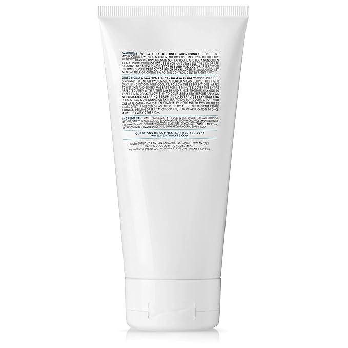Acne Wash for Face with 2% Mandelic Acid & 2% Salicylic Acid - Professional Grade, A.H.A. + B.H.A. Facial Cleanser for Acne Prone Skin (90+ Day)