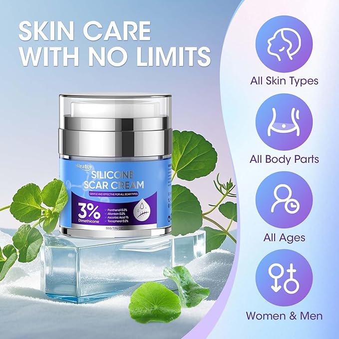 Silicone Scar Cream for Surgical Scars, 3% Dimethicone Complex Silicone Scar Gel for Old & New Scars, C-Section, Pregnancy, Acne, Injury, Keloids, Burns, Non-Irritating Scar Removal Cream(55ML)