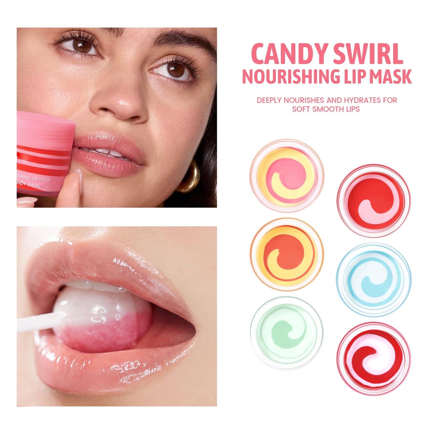 BEUKING Nourishing Lips Mask with Candy Swirl, Moisturizing & Hydrating Lip Mask, Colored Fruity Lip Balm, Smooth Lip Lines Anti-chapped Lip Cream Long Lasting Lip Tint For Lip Care (06# Dark Red)