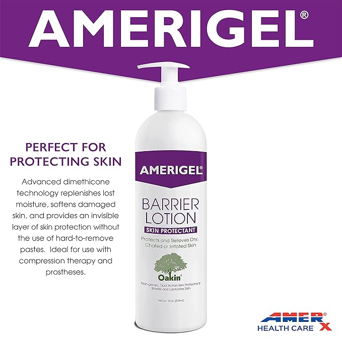 AMERIGEL Total Day & Night Skin Care Bundle - Barrier Lotion Skin Protectant Bottle With Pump (16 oz.) - Care Lotion Hypoallergenic Moisturizer Bottle With Pump (16 oz.)