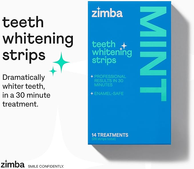 Zimba Watermelon Flavored Teeth Whitening Strips | Vegan, Enamel Safe Hydrogen Peroxide Teeth Whitener for Coffee, Wine, Tobacco, and Other Stains | 14 Day Treatment | Watermelon