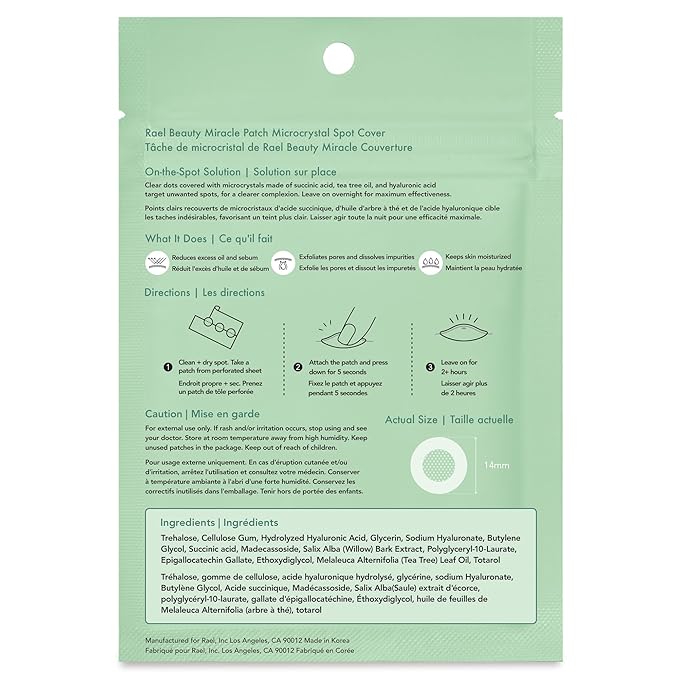 Rael Pimple Patches, Miracle Microcrystal Spot Cover - Hydrocolloid Acne Patch with Tea Tree Oil, Early Stage Zits and Blemish, Korean Skin Care, Vegan, Cruelty Free (9 Count)