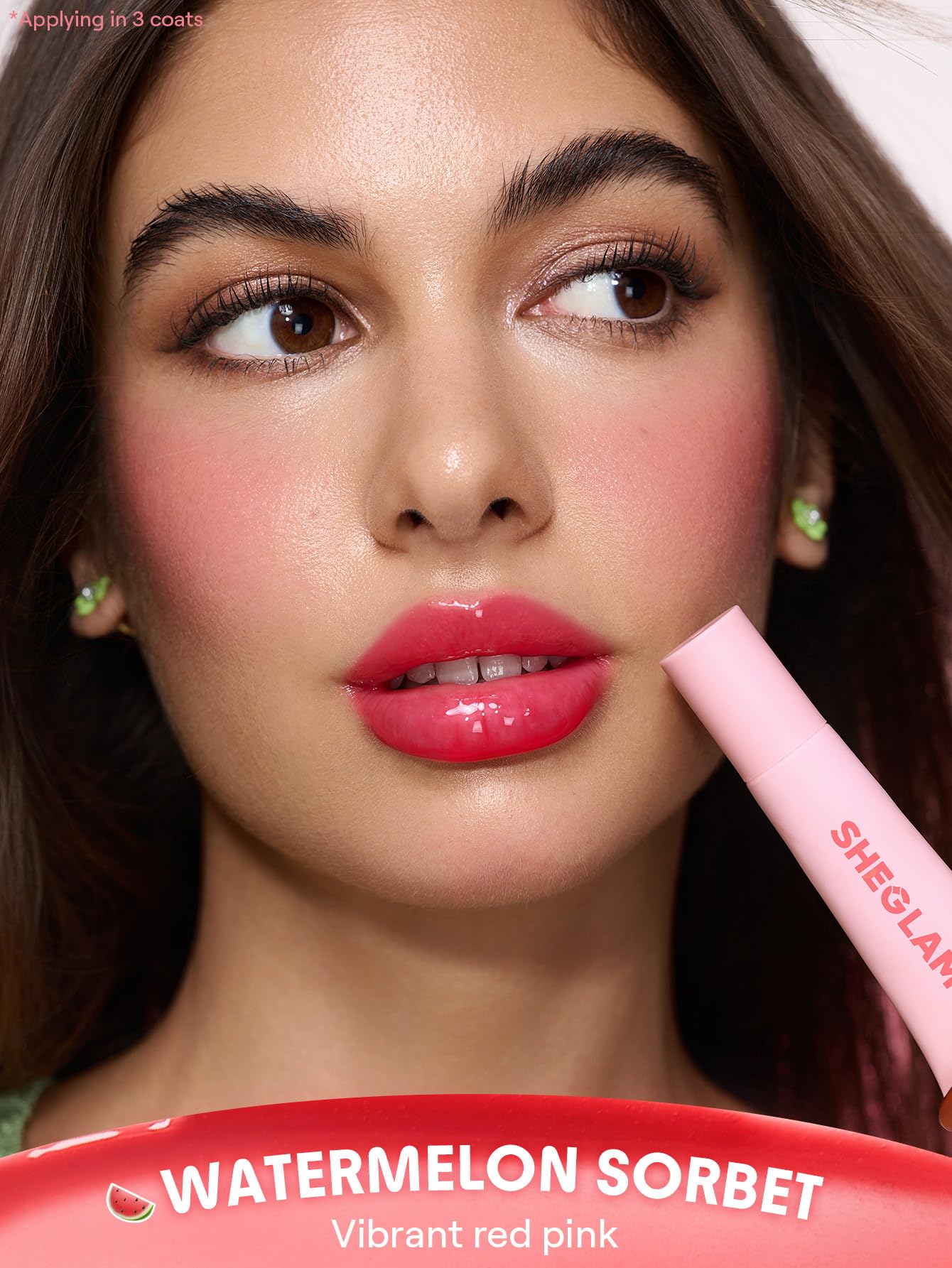 SHEGLAM Crystal Glaze Moisturizing Lip Gloss Hydrating Jelly Long Lasting Waterproof Plumping Lip Gloss-Watermelon Sorbet