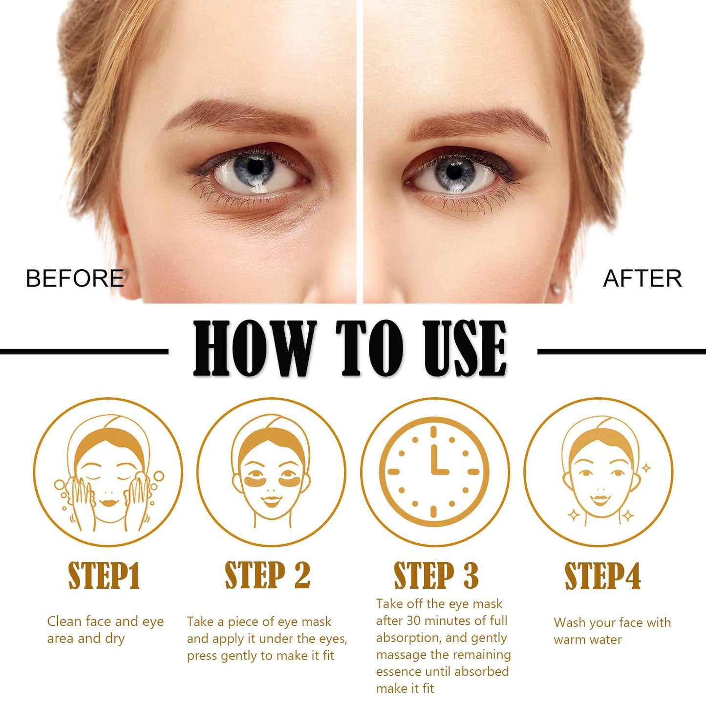 30 Pairs Lip Masks & Eye Masks,24K Gold Gel Crystal Collagen Eye Patches for Puffy Eyes,Effectively Nourishes,Moisturizing& Reducing Dark Circle Eye Bags,Wrinkles&Fine Lines,Birthday Gifts for Women