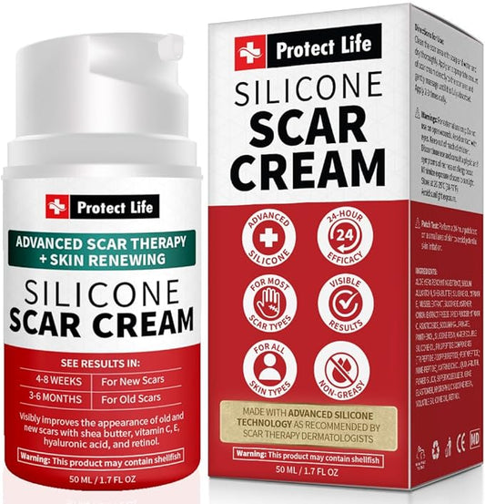 Protect Life Silicone Scar Cream for Surgical Scars, Injury & Keloid Scar Treatment, Moisturizing Scar Removal Cream, Rejuvenating Silicone Scar Gel