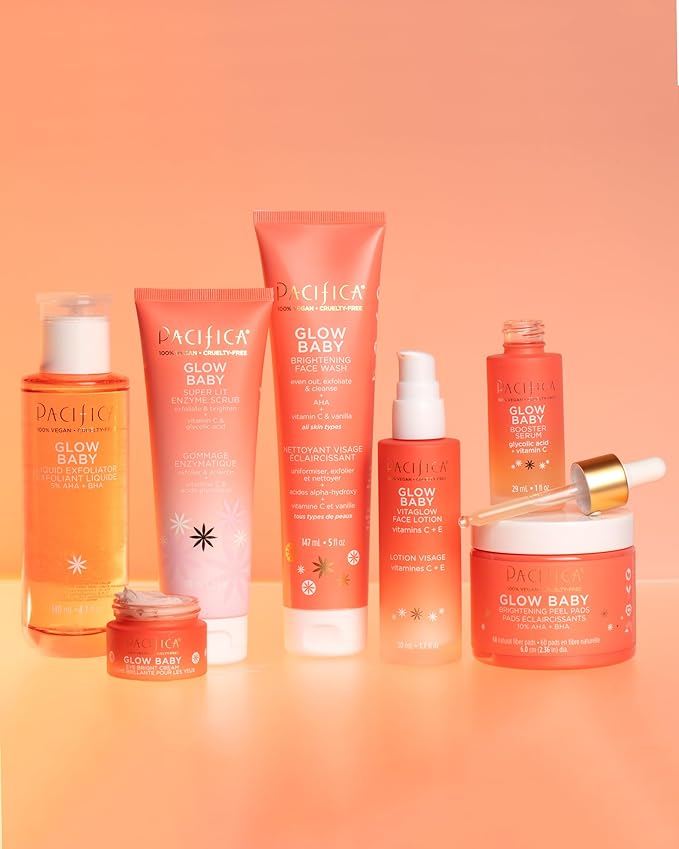 Pacifica Glow Baby Brightening Facial Cleanser 5oz – Vitamin C & Glycolic Acid (AHA) Face Wash for Radiance – Daily Cleanser for Anti-Aging Exfoliating for Smooth, Even Glowing Skin Vegan Clean Beauty