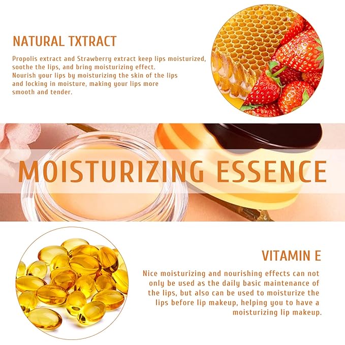 4Pcs Honey Strawberry Lip Balm Honey Exfoliator