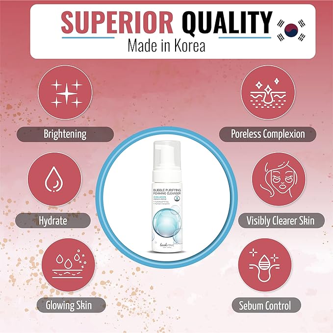 Korean Face Wash for Sensitive Skin - Water Based Bubble Skincare Cleanser - K Beauty Natural Acne Foaming Cleaner - Hydrating Skin Care Cleansing Foam with Low pH - Collagen