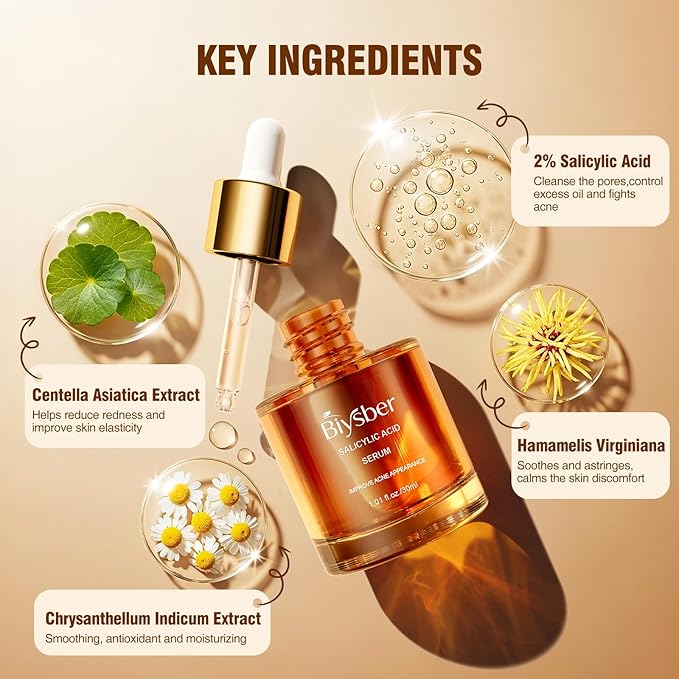 Salicylic Acid 2% Serum Solution for Face: Gently Exfoliating Facial Serum for Acne,Blackhead & Open Pores & Reduces Excess Oil - Hydrating& Soothing Skin Care Serum for Acne Prone&Oily Skin