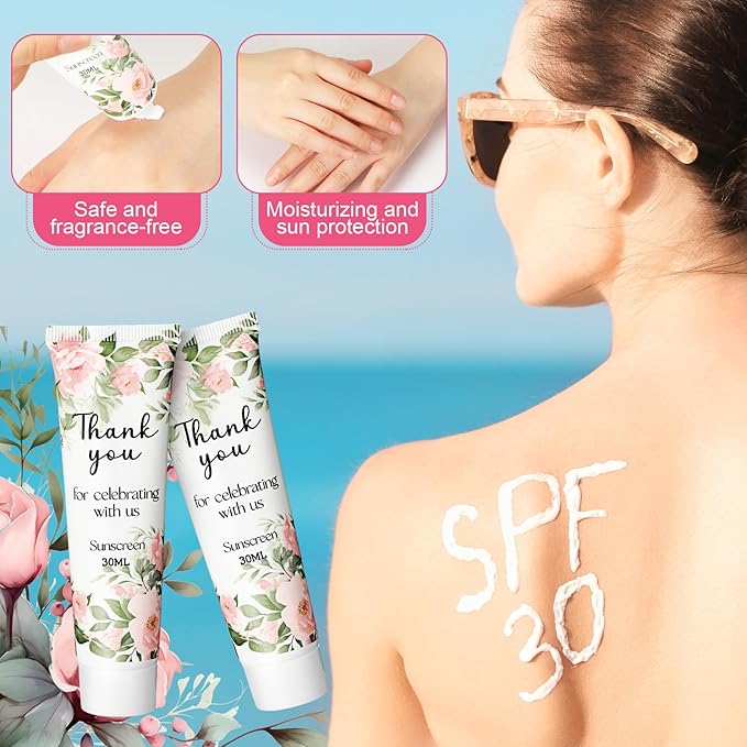 36 Pcs Sunscreen for Wedding Favors SPF 30 Wedding Mini Sunscreen Lotion 1 oz Travel Sunscreen Bulk Bridal Shower Favors Gifts for Wedding Guest Gifts Party Supplies (Flower)