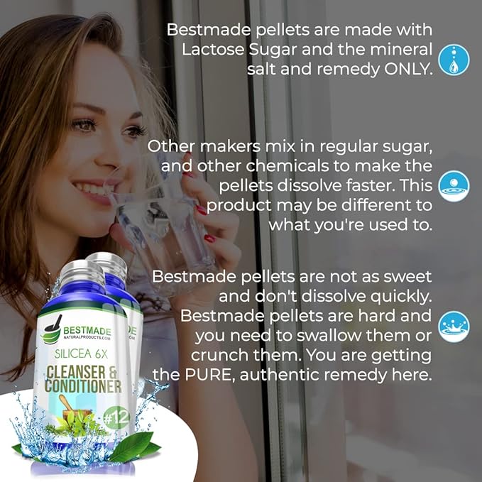 Silicea 6X Cleanser & Conditioner, 300 pellets, Hair Skin and Nail Nutrient, Use for Pimples, Boils, Styes, Ulcers and Excessive Perspiration, Speeds Healing After Surgery, Eases Constipation