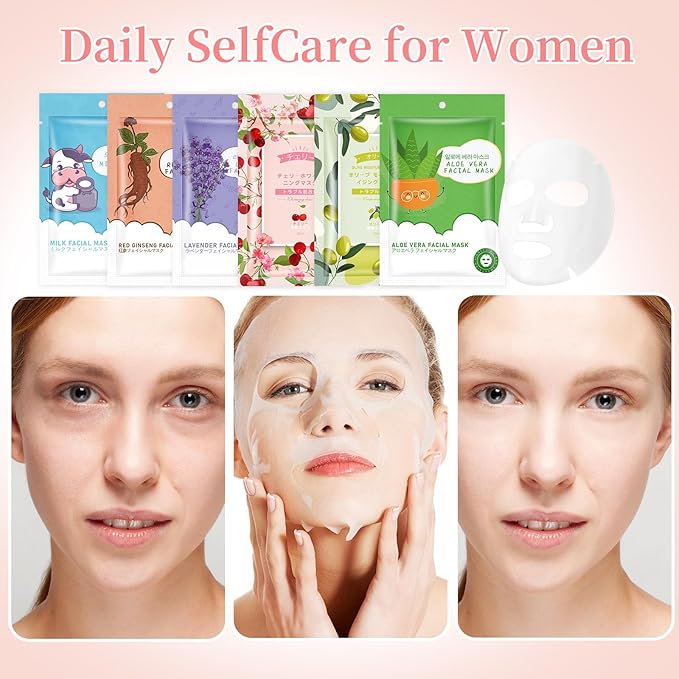 12 Sheets Face Masks Skincare, Moisturize Face Masks Suitable for Sensitive Skin, Hydrate Facial Mask for All Skin Types, Bulk Facial Masks for Women Skin Care, Soothe Face Mask for Spa Party