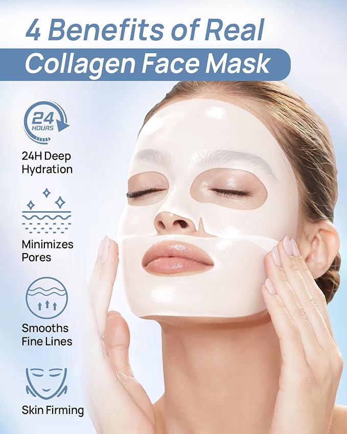 6 Pcs Bio-Collagen Overnight Face Mask, Hydrating Hydrogel Face Masks for All Skin Types - Fine Lines, Elasticity, Pore Minimizing, Firming, Glass Skin Korean Skincare
