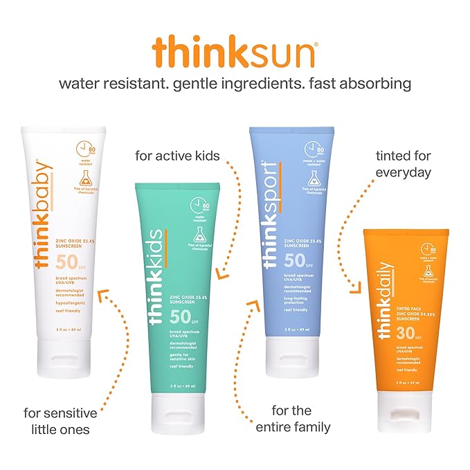 Thinkbaby Mineral Sunscreen, SPF 30 Clear Zinc Oxide Baby Sunscreen, 3 Fl Oz, Natural, Water Resistant Reef Safe Sunscreen, Broad Spectrum UVA/UVB Sun Screen for Sun Protection, Travel Size
