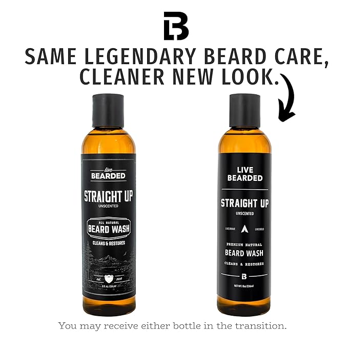 Live Bearded Beard Wash, 8 fl oz - Water-Based Face Cleanser with All-Natural Ingredients for a Gentle, Deep Clean - Made in the USA | Straight Up Unscented - Fragrance-Free