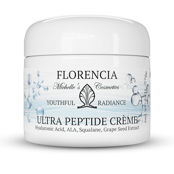 Florencia Ultra Peptide Cream - Nourishing, Organic Face Moisturizer with Hyaluronic Acid & Matrixyl 3000 - Hydrates, Rejuvenates, Firms, Improves Fine Lines - Natural & Vegan, 2 oz