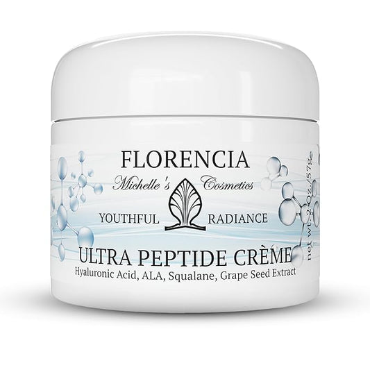 Florencia Ultra Peptide Cream - Nourishing, Organic Face Moisturizer with Hyaluronic Acid & Matrixyl 3000 - Hydrates, Rejuvenates, Firms, Improves Fine Lines - Natural & Vegan, 2 oz